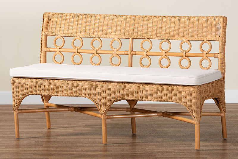 June Bohemian Light Honey Rattan Dining Bench Baxton