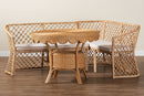 Ellard Bohemian Light Honey Rattan 3-Piece Dining Nook Set Baxton