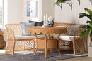 Ellard Bohemian Light Honey Rattan 3-Piece Dining Nook Set Baxton