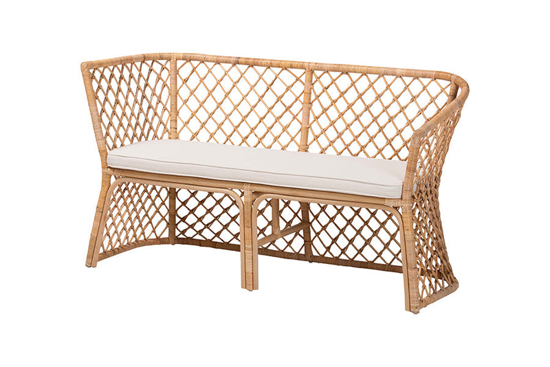 Aysi Bohemian Light Honey Rattan 2Pc Dining Nook Bench Set Baxton