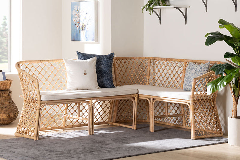 Aysi Bohemian Light Honey Rattan 2Pc Dining Nook Bench Set Baxton