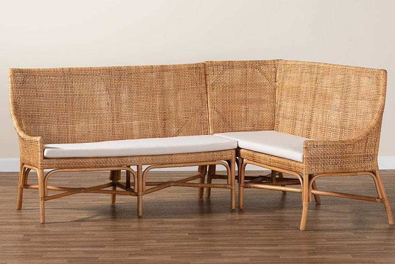 Avalon Bohemian Light Honey Rattan 2Pc Dining Nook Bench Set Baxton