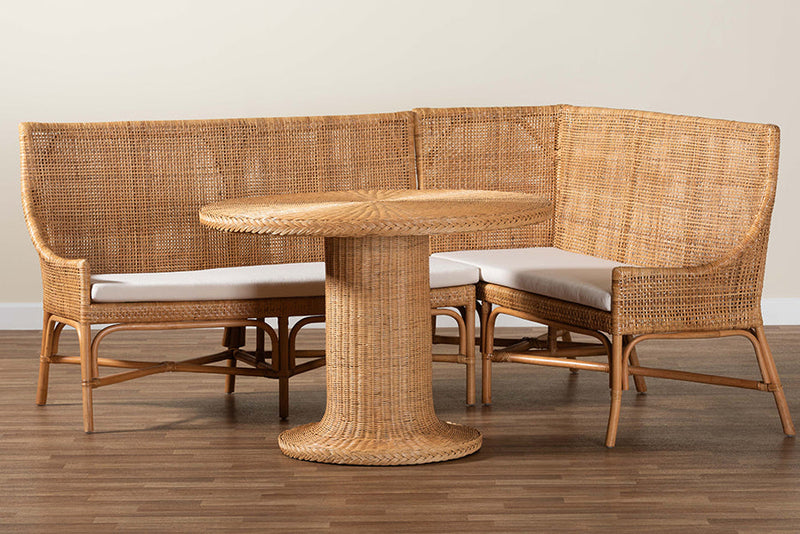 Makya Bohemian Light Honey Rattan 3-Piece Dining Nook Set Baxton