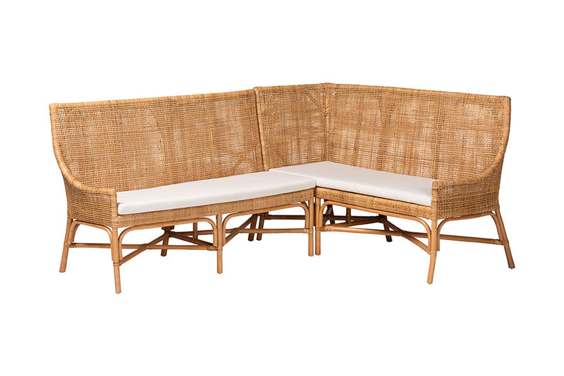 Avalon Bohemian Light Honey Rattan 2Pc Dining Nook Bench Set Baxton