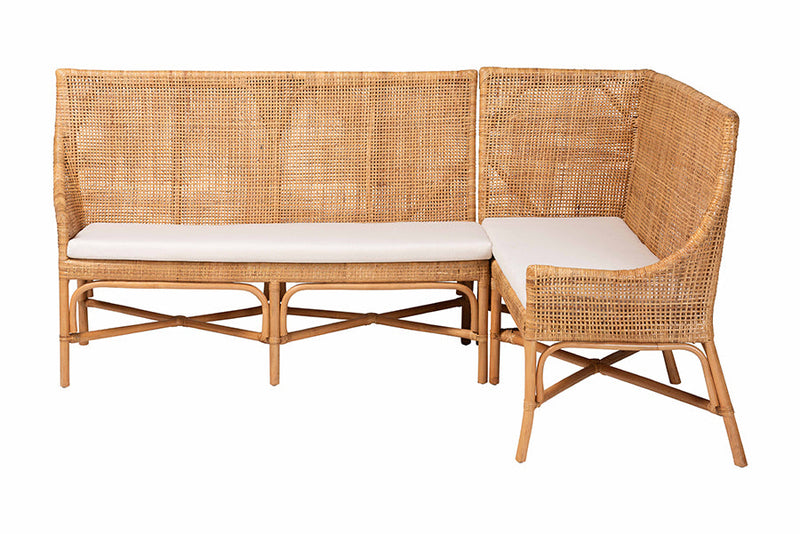 Avalon Bohemian Light Honey Rattan 2Pc Dining Nook Bench Set Baxton