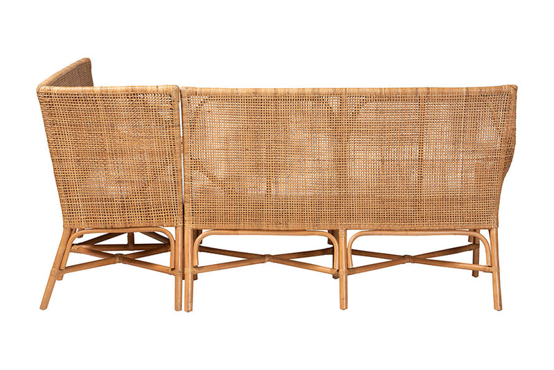 Avalon Bohemian Light Honey Rattan 2Pc Dining Nook Bench Set Baxton