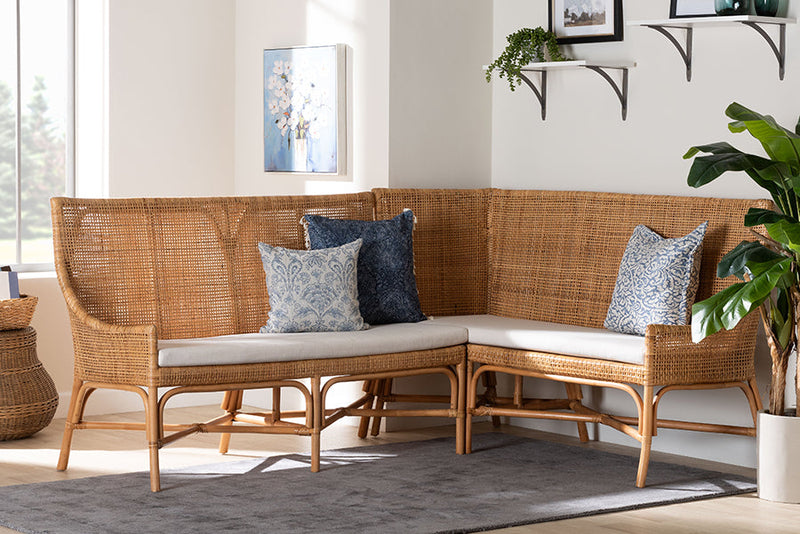 Avalon Bohemian Light Honey Rattan 2Pc Dining Nook Bench Set Baxton