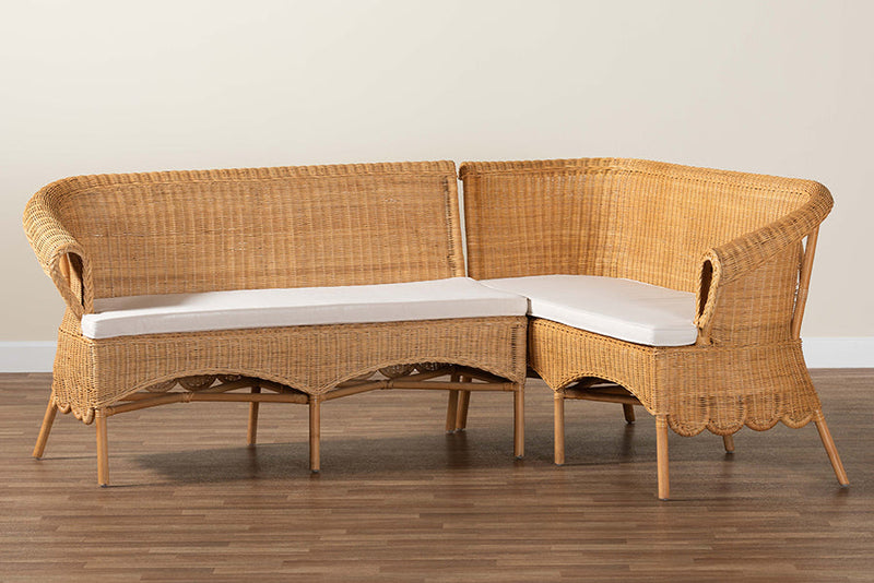 Stacey Bohemian Light Honey Rattan 2Pc Dining Nook Bench Set Baxton