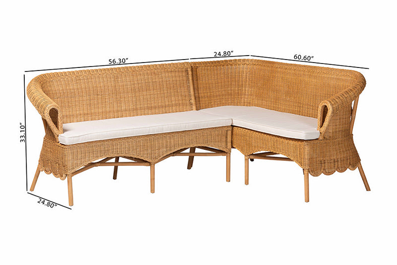 Stacey Bohemian Light Honey Rattan 2Pc Dining Nook Bench Set Baxton