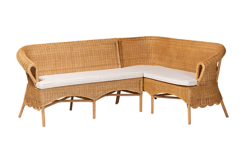 Stacey Bohemian Light Honey Rattan 2Pc Dining Nook Bench Set Baxton