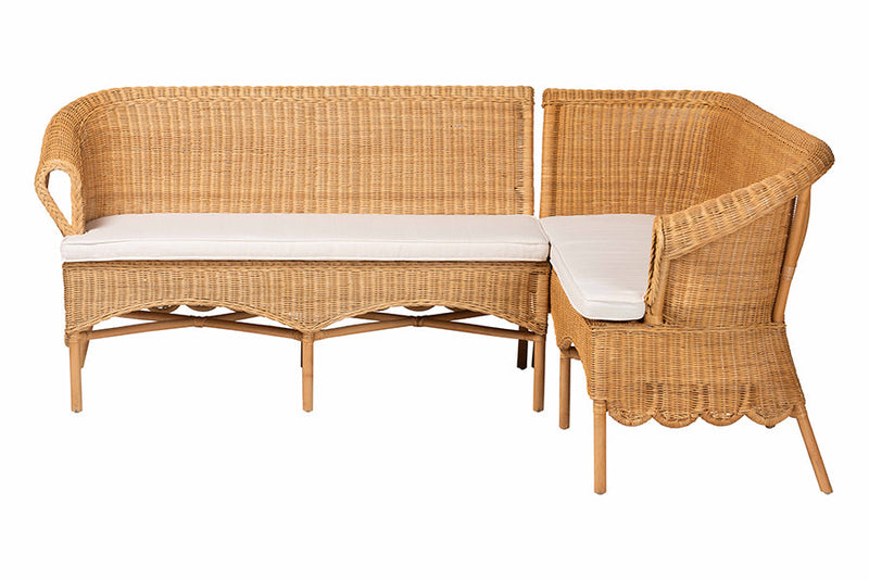 Stacey Bohemian Light Honey Rattan 2Pc Dining Nook Bench Set Baxton