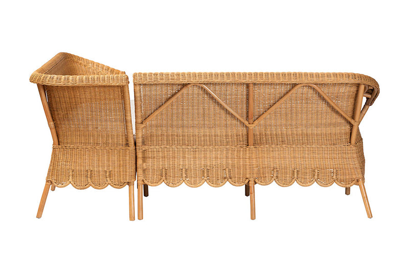 Stacey Bohemian Light Honey Rattan 2Pc Dining Nook Bench Set Baxton