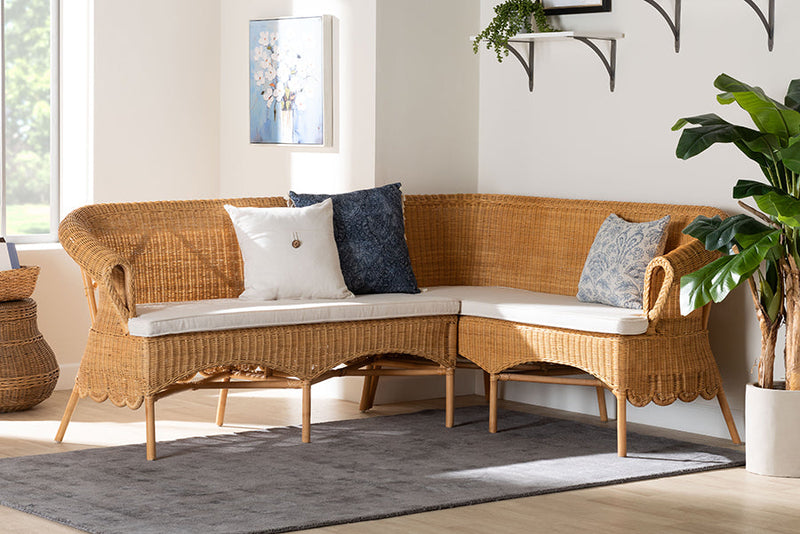 Stacey Bohemian Light Honey Rattan 2Pc Dining Nook Bench Set Baxton