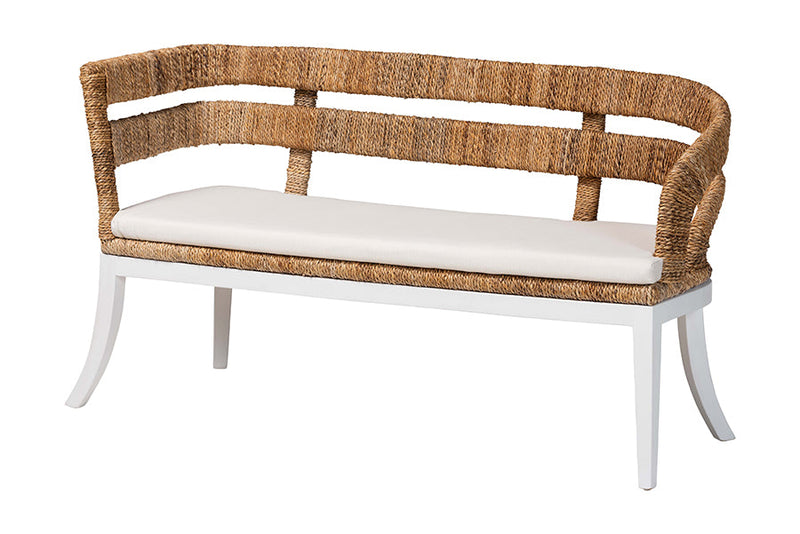 Turner Seagrass Dining Nook Set w/Mohagany Wood Frames Baxton