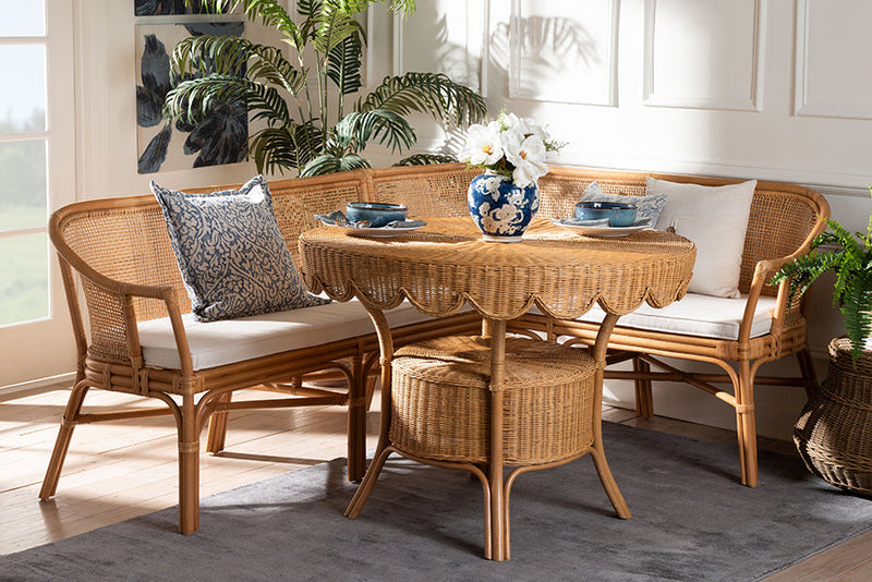 Caden 3-Piece Natural Rattan Dining Nook Set Baxton