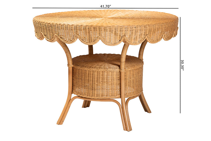 Albion Bohemian Scalloped Light Honey Rattan Dining Table Baxton