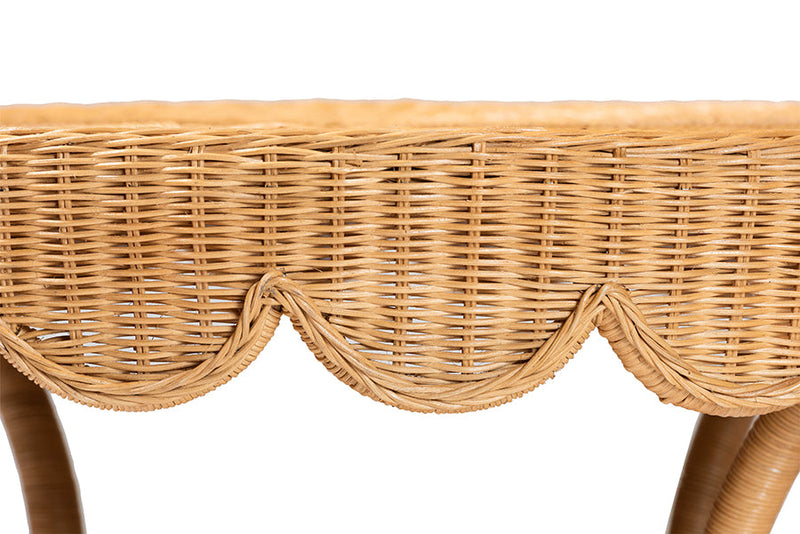 Albion Bohemian Scalloped Light Honey Rattan Dining Table Baxton