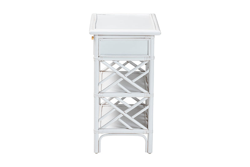 Brimmes Natural Rattan Nightstand with Drawer and Shelves Baxton