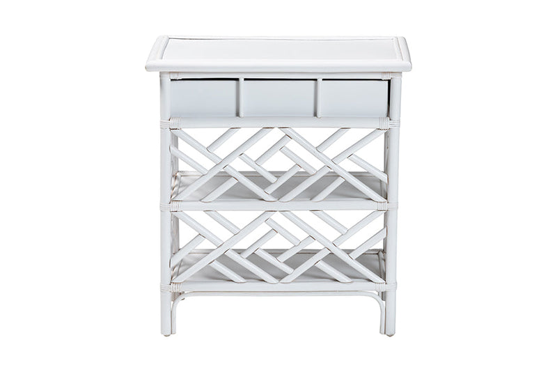 Brimmes Natural Rattan Nightstand with Drawer and Shelves Baxton
