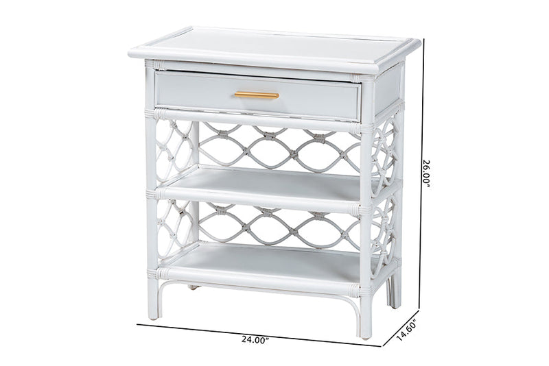 Adita Natural Rattan Nightstand with Drawer and Open Shelves Baxton
