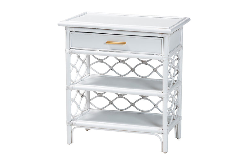 Adita Natural Rattan Nightstand with Drawer and Open Shelves Baxton