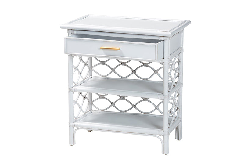Adita Natural Rattan Nightstand with Drawer and Open Shelves Baxton