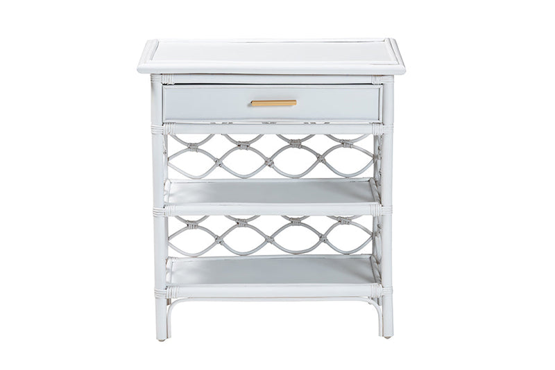 Adita Natural Rattan Nightstand with Drawer and Open Shelves Baxton