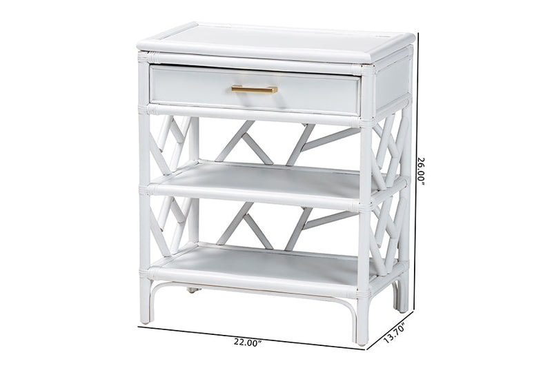 Sinclaire Natural Rattan Nightstand with Drawer and Open Shelves Baxton