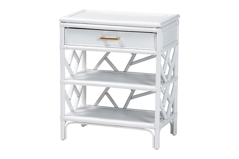 Sinclaire Natural Rattan Nightstand with Drawer and Open Shelves Baxton