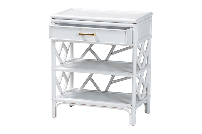 Sinclaire Natural Rattan Nightstand with Drawer and Open Shelves Baxton