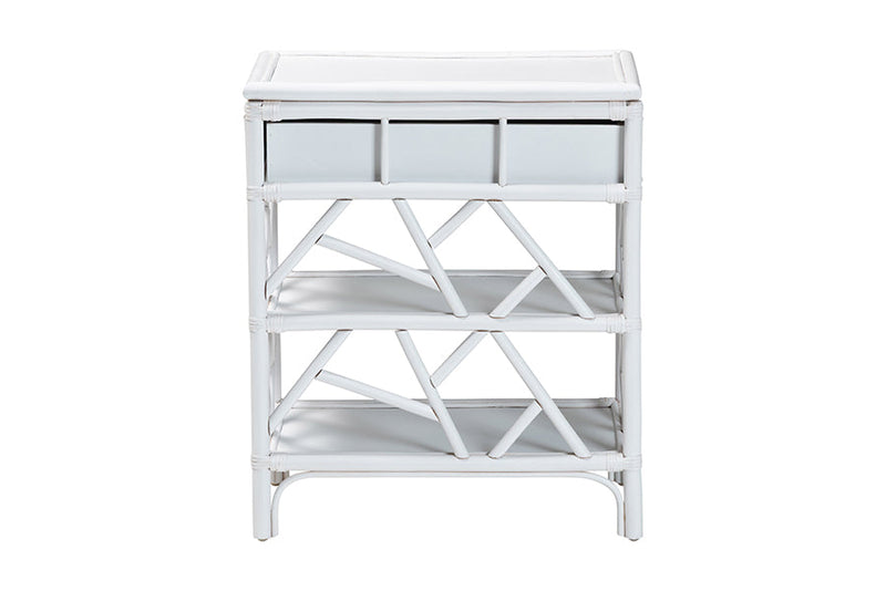 Sinclaire Natural Rattan Nightstand with Drawer and Open Shelves Baxton