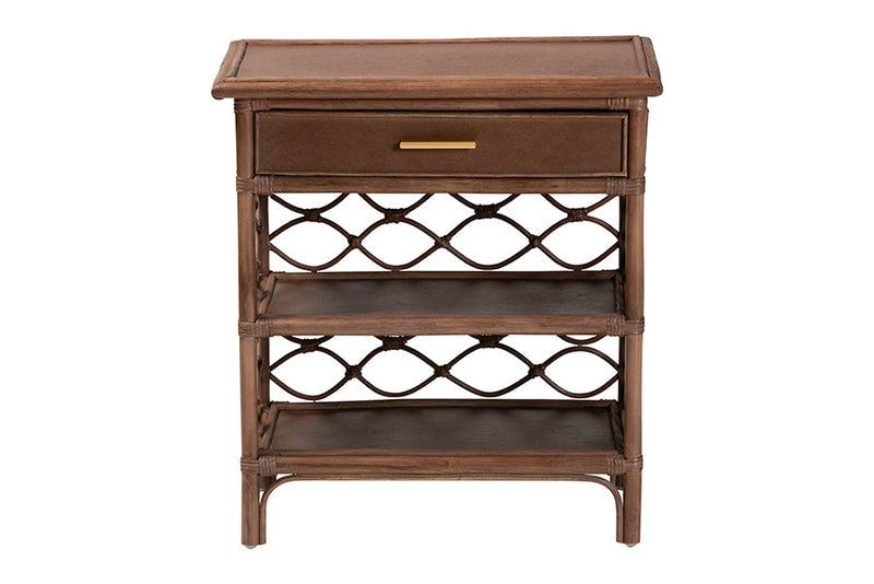 Adita Natural Rattan Nightstand w/Drawer and Open Shelves Baxton