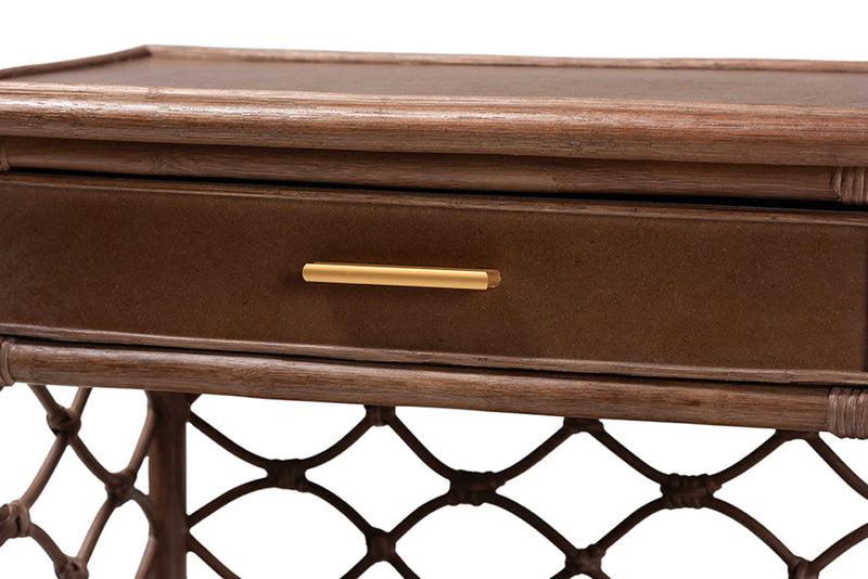Adita Natural Rattan Nightstand w/Drawer and Open Shelves Baxton