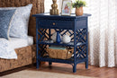 Brimmes Bohemian Natural Rattan Nightstand with Drawer and Shelves Baxton