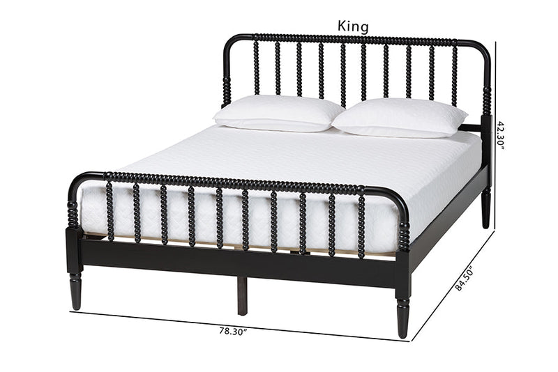 Bernice Farmhouse Black Spindle Wood King Size Platform Bed Baxton