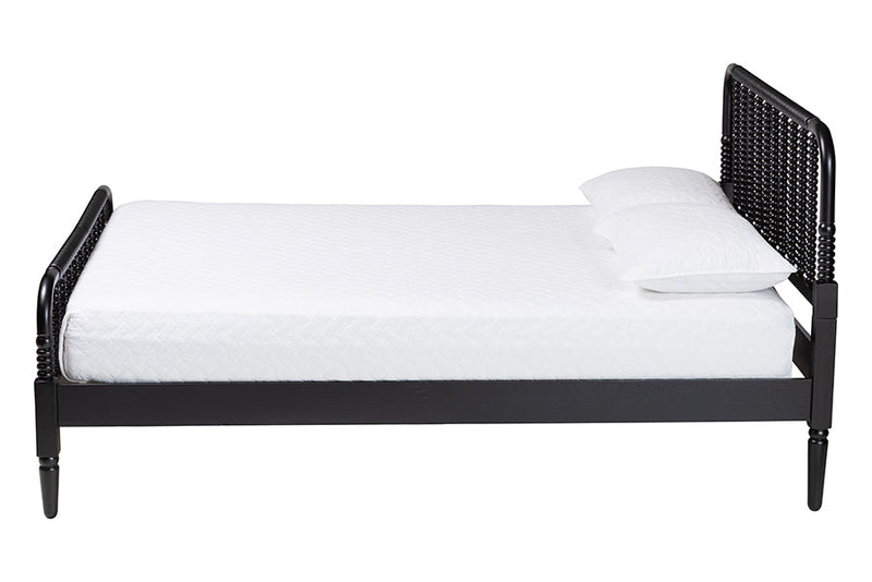 Bernice Farmhouse Black Spindle Wood King Size Platform Bed Baxton