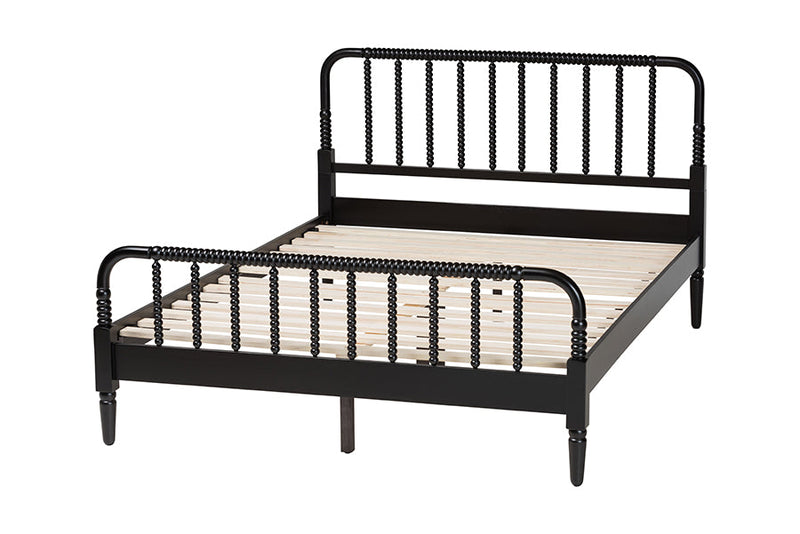 Bernice Farmhouse Black Spindle Wood King Size Platform Bed Baxton