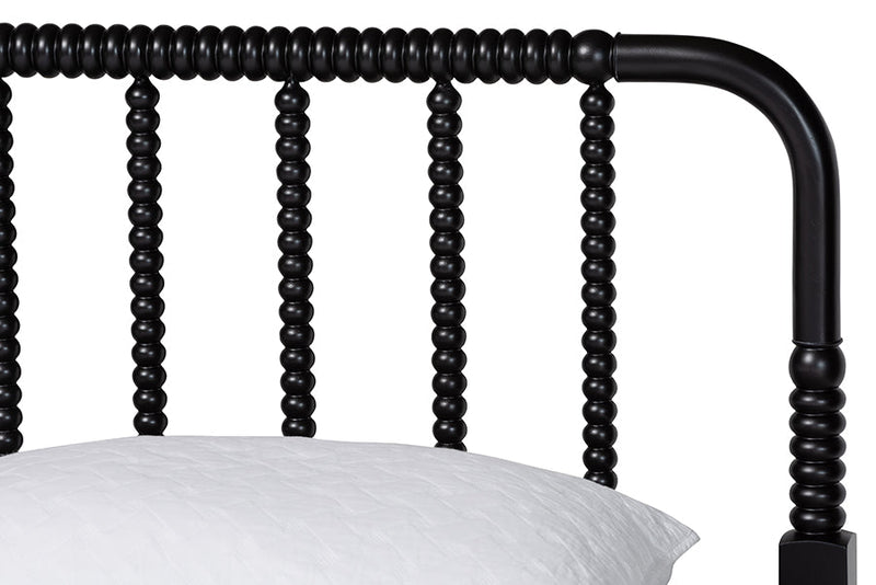 Bernice Farmhouse Black Spindle Wood King Size Platform Bed Baxton