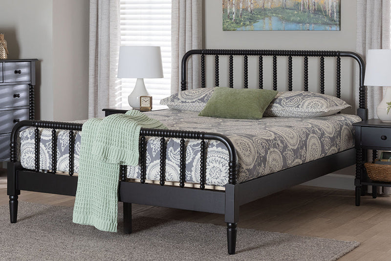 Bernice Farmhouse Black Spindle Wood King Size Platform Bed Baxton