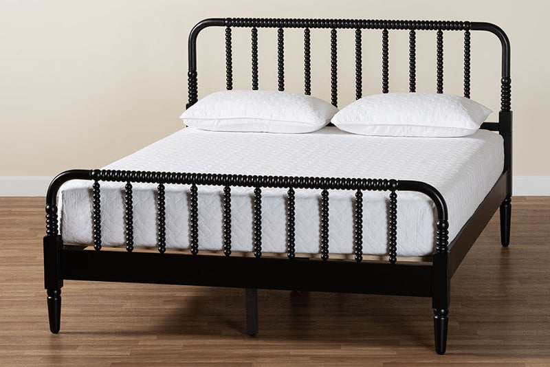 Bernice Farmhouse Black Spindle Wood King Size Platform Bed Baxton