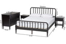 Bernice Black Spindle Wood Queen Size 4Pc Bedroom Set with Two Nightstands Baxton