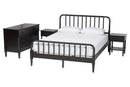 Bernice Black Spindle Wood King Size 4Pc Bedroom Set with Two Nightstands Baxton