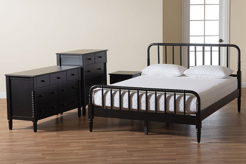 Bernice Farmhouse Black Spindle Wood King Size 4Pc Bedroom Set Baxton