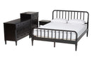 Bernice Farmhouse Black Spindle Wood Queen Size 4Pc Bedroom Set Baxton