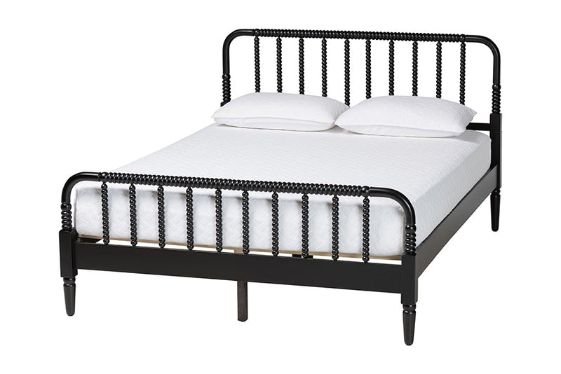 Bernice Farmhouse Black Spindle Wood King Size 4Pc Bedroom Set Baxton