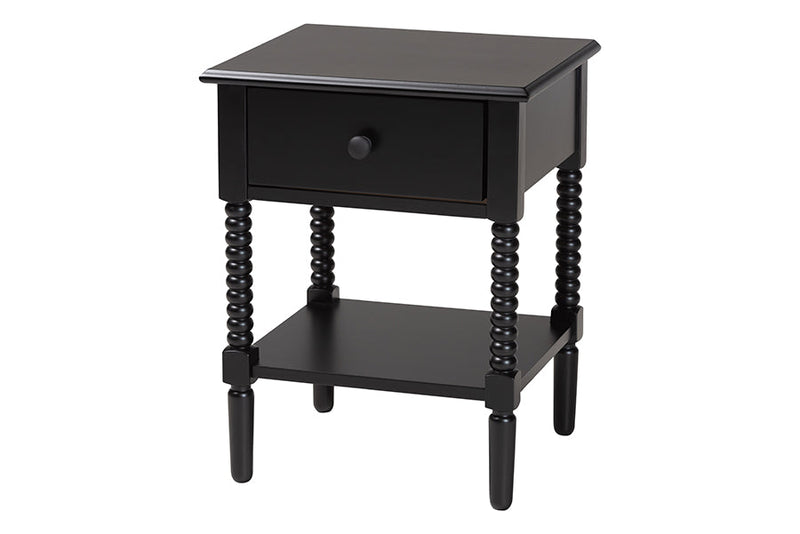 Bernice Farmhouse Black Spindle Wood King Size 4Pc Bedroom Set Baxton
