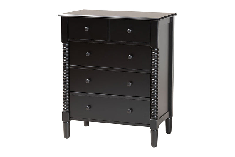 Bernice Farmhouse Black Spindle Wood King Size 4Pc Bedroom Set Baxton