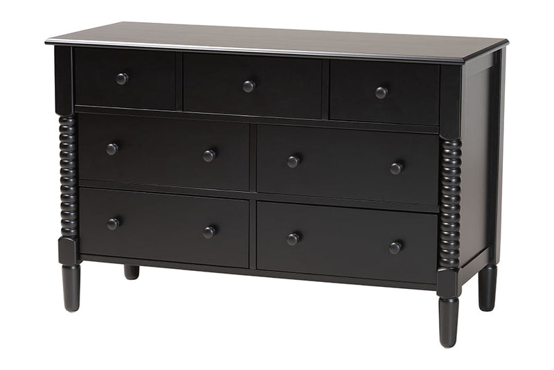 Bernice Farmhouse Black Spindle Wood King Size 4Pc Bedroom Set Baxton