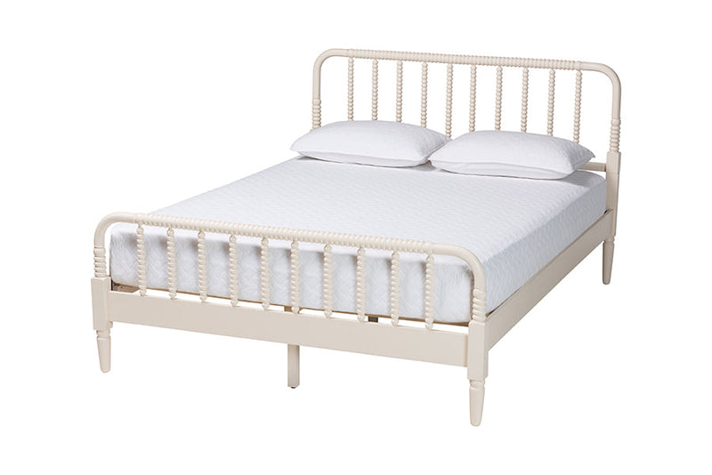 Bernice Farmhouse Ivory Spindle Wood King Size Platform Bed Baxton