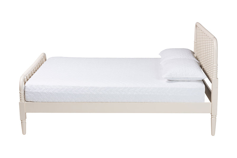 Bernice Farmhouse Ivory Spindle Wood King Size Platform Bed Baxton